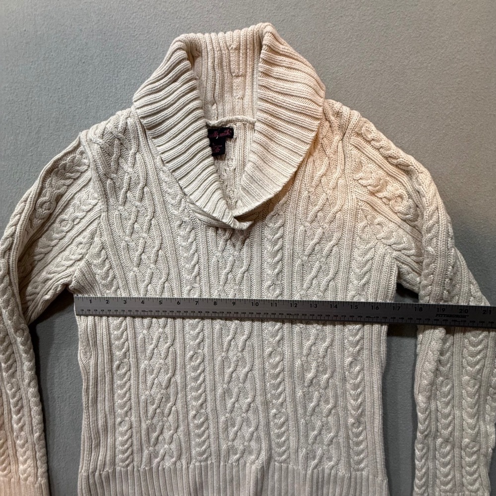 Willi Smith Shall Neck Chunky Cable Knit Cream Coastal Sweater Women Large - Picture 6 of 12